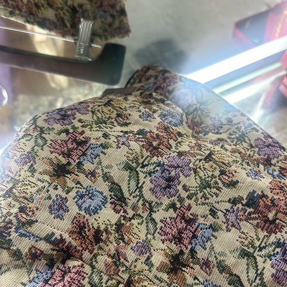 Denim Tapestry Corset Top strapless with Ribbon Lace up Back - Picture 4 of 5